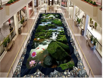 3d tapetai pvc Dekoracijos, Žuvys Lotus 3D Grindų 3d tapetai vandeniui atsparus vandeniui ekrano užsklanda, vonios sienelės