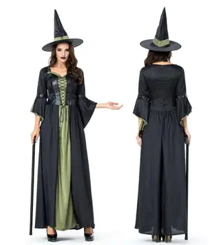Aukštos kokybės Helovinas kostiumas Moterims Ragana kostiumas seksuali suknelė ir skrybėlė Pu pleistras darbo Cosplay kostiumas šalis