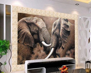 Beibehang Užsakymą Tapetai HD Afrikos Dramblys Stereo Naftos Tapyba Fone Sienos Gyvūnų Fone Dekoratyvinės 3d tapetai