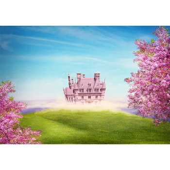 Funnytree fonas fotografijos studijoje pilies, pavasario gėlė medis pievų dangaus vaikas fone, photocall photobooth foto prop