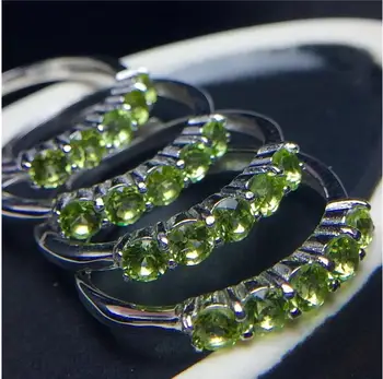 Gamtos Olivīns žiedas Nemokamas pristatymas Gamtinių nekilnojamojo olivīns 925 sterlingas sidabro Fine jewelry 3mm 5vnt brangakmenio Handworked žiedai
