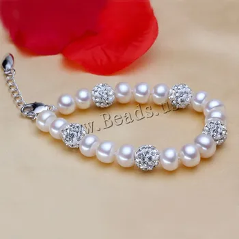 Gėlavandenių Natūralių Perlų Apyrankė Balta Perlų Moterų Apyrankės Su Perlų Papuošalai sidabro spalvos perle de