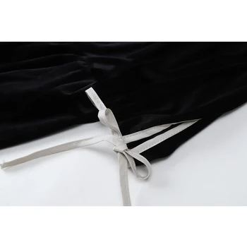 Lankas Peter Pan Apykaklės Saldus Moterų Mini Derliaus Suknelės 2021 M. Pavasarį Long Sleeve Lace Up Black Midi Vestidos Moterų Ins Negabaritinius