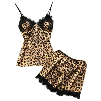 Moterų Sexy Diržas Bakas Šortai Leopardas Spausdinti Nėrinių Sleepwear Babydoll Atsitiktinis Diržas Naktiniai Drabužiai Ponios Pižama Nustatyti Apatiniai
