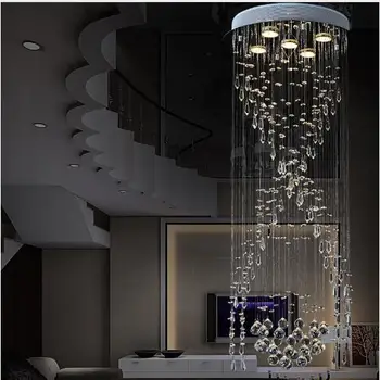 Prabanga Spiraliniai Laiptai Kristalų Liustra Apskrito LED Villa Kambarį Ilgai Lubų Lempa Šiuolaikinės Glausta Kabantys Krištolo Šviesa