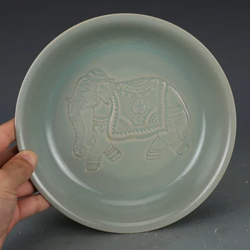 Retas Song Dinastijos (961--1275) porceliano plokštelės,Ru krosnies Žalia glazūra, dramblys patiekalas,geriausia kolekcija ir puošmena, Nemokamas pristatymas