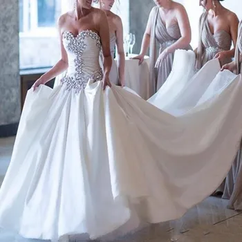 Romantiška Balto Dramblio kaulo Satino linija, Klostyti Teismas Traukinio Vestuvių Suknelė Dubajus arabų Sofuge Gelinlik Žavesio Boho Suknia Slubna