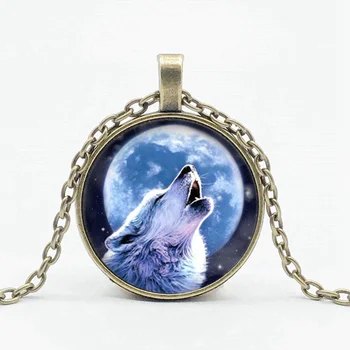Žiaurus Vilkas Gyvūnų Karoliai Wolf Moon Modelis Stiklo Karoliai Pakabukas vyriški Aksesuarai Dovanos
