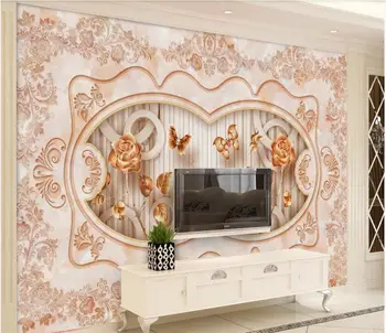3d sienų freskomis tapetai kambarį Prabanga golden rose flower 