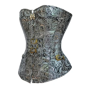 Gotikos Moterų Korsetas, Prabangus Gėlių Spausdinti Plieno Sagtis Sidabro Juosmens Cincher Kūno Shaper Shaperwear