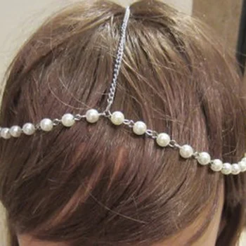 Nuotakos Galvą, Grandinės, Grandinės Vinjetė Kaktos Grupė Art Deco imitacija, perlų tiara kaktos grandinės Boho vinjetė papuošalai