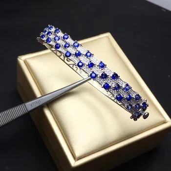 Gamtos Ir Nekilnojamojo Safyras Bangle apyrankės Nemokamas pristatymas Gamtinių nekilnojamojo Mėlynas safyras 925 sterlingas sidabro Fine jewelry