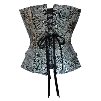 Gotikos Moterų Korsetas, Prabangus Gėlių Spausdinti Plieno Sagtis Sidabro Juosmens Cincher Kūno Shaper Shaperwear