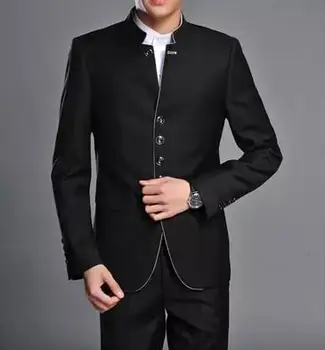 Kinų stiliaus slim fit švarkas vyrams kinijos tunika kostiumas striukė vyrų naujo dizaino kostiumai vyras mada sportinius pilka juoda stovėti apykaklės
