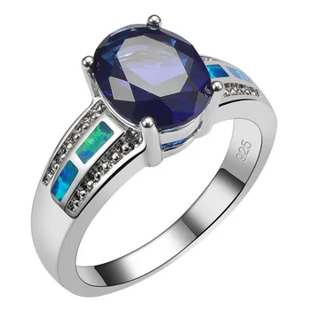 Mėlyna Kristalų Cirkonis Su Blue Fire Opal 925 Sterlingas Sidabro Žiedas Gražus Papuošalų Dydis 6 7 8 9 10 R1457