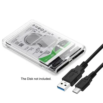 Zihan Tipas-C USB-C 2,5 Colio SATA SSD HDD Išorinis Gaubtas Skaidrus Nešiojamas & PC