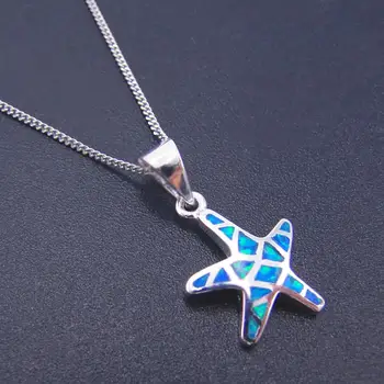 Beuatiful Starfish Pendant 925 Sterling Silver Blue Fire Opal Jewerly moteriški Karoliai Pakabukas Dovanų