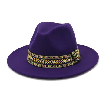 Britų Klasikinis Wollen Manė, Džiazo Panama Fedoras Skrybėlės Negabaritinių Platus Kraštų Kaubojus Ponai Elegantiškas Moteris Juoda Viršų Skrybėlės Kepurės