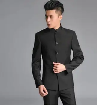 Kinų stiliaus slim fit švarkas vyrams kinijos tunika kostiumas striukė vyrų naujo dizaino kostiumai vyras mada sportinius pilka juoda stovėti apykaklės