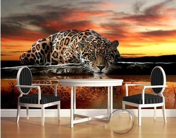 Saulėlydžio Tigras Žiūri Jums Gyvūnų Tapetai 8D Papel Freskos, Miegamojo Fone 3d Sienos Foto Freskomis Sienos popieriaus 3d Lipdukas