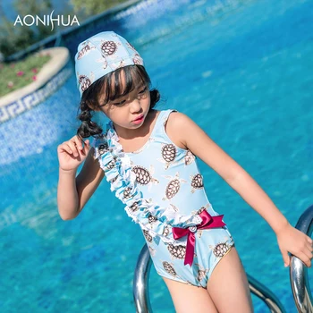 AONIHUA Laciness peteliškę maudymosi kostiumėlį Vienas Gabalas Grožio Mergina, plaukti kostiumas Kelionės Paplūdimio Dozavimo Kostiumas Su Skrybėlę 2-12 Metų