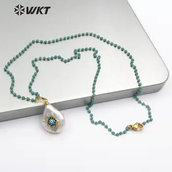 WT-MN952 Natūralių Gėlavandenių Perlų&CZ Nutiesti Karoliai Netaisyklingos Formos perlas Su Širdies& Evil Eye&Pusmėnulio& Hamas Žavesio Karoliai