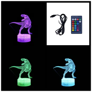 2019 Naujų Dinozaurų Šviesos diodų (LED 3D Apšviesti Lempa Optinio Stalo Naktį Šviesa, Su 7 Spalvų Keitimas Kūrybos Miegamasis LED Gyvūnų Lempos