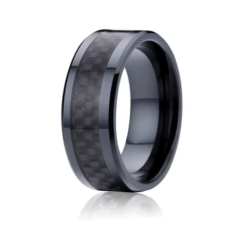 Custom didmeninė gryna juoda anglies pluošto vyrų volframo karbido žiedas 8mm juostos vestuvių