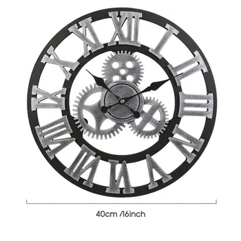 Retro Vintage Europos Rankų darbo 3D Pavarų Dekoratyvinių Medinių Senovinių Sieninis Laikrodis (Sidabro Spalvos)