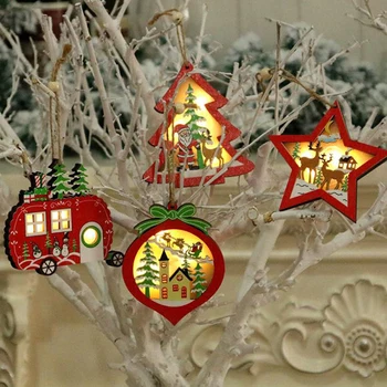 1 Vnt Medienos LED Šviesos Kalėdų Eglutė Žvaigždė Automobilių Medinis Pakabas, Papuošalai Kalėdos 