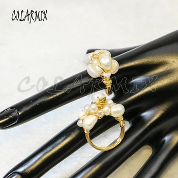 5 vnt Vielos zawalcowany pearl žiedai perlų karoliukus, žiedai bižuterijos moterų žiedai priedai elegantiškas brangenybės 9480