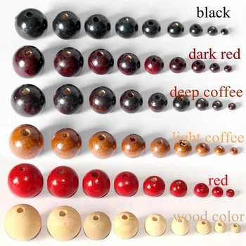 6 spalvų hemu mediniai karoliukai 4mm~20mm apvaliosios medienos perlas 