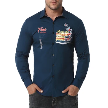 Amerikos Vėliavos Spausdinti Marškinėliai Vyrams 2020 M. Rudenį Naujų Slim Fit Long Sleeve Dress Shirt Mens Streetwear Vakarų Kaubojus Laisvalaikio Marškiniai Vyrai