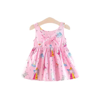 Backless medvilnės, vaikams, suknelės mergaitėms priežastinis kūdikių mergaičių vasaros suknelė mielas spausdinimo vaikų drabužiai
