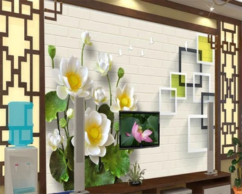 Beibehang Užsakymą Tapetai Namų dekoro Freskos 3D Reljefo White Lotus TV Fono Sienos Gyvenimo Kambario, Miegamasis Freskos 3d tapetai