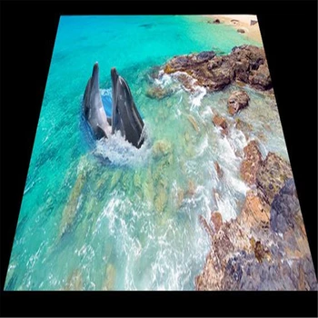 Dekoras, tapetai, 3d pritaikyti tapetai, 3D stereo povandeninio pasaulio delfinų tapetai vonios kambario grindų wallal