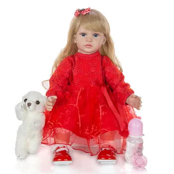 Didelis dydį! realus minkšto silikono lėlės reborn Ilgi garbanoti plaukai reborn baby doll su raudona suknelė gyvas bebe atgimsta su mergina, karšto sal