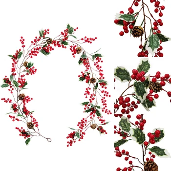 Dirbtinis Vynuogių Rotango Lapai Augalų Kalėdų Raudonųjų Vaisių, Pušų Kankorėžių Ilgai Rotango Gėlių Kompozicijų Atmosfera Išdėstymą, Sienų Dekoras