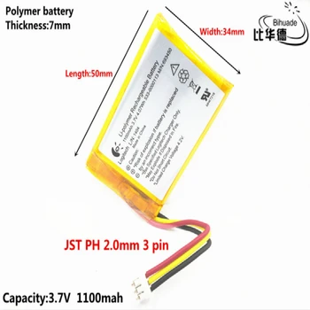DĻSV PH 2,0 mm 3 pin Litro energijos baterija 3.7 V,1100mAH,703450 Polimeras ličio jonų / Li-ion baterija ŽAISLŲ,CENTRINIS BANKAS,GPS,mp3,mp4