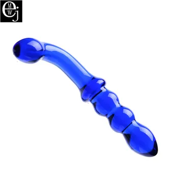 EJMW Pyrex Stiklo Dildo Dirbtinis Penis Penis Kristalų Analinis Granulės Butt Plug Sekso Žaislai Moterims, Moteriška Krištolo Stiklo Dildo Mėlyna