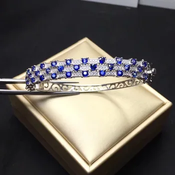 Gamtos Ir Nekilnojamojo Safyras Bangle apyrankės Nemokamas pristatymas Gamtinių nekilnojamojo Mėlynas safyras 925 sterlingas sidabro Fine jewelry