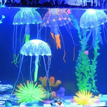 Liuminescencinės Žėrintis Poveikis Žuvų Bakas Dekoro Akvariumas Dirbtinės Silikoninės Medūzos Mini Povandeninis Laivas Akvariumas Kraštovaizdžio Ornamentu
