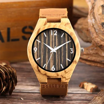 Mediniai Laikrodžiai Mens Mados ir Laisvalaikio Vyrai laikrodžiai Odos Juosta Lengvi Mediniai Natūralus Kvarco Sporto Mens Laikrodžius