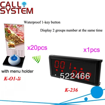 Padavėjo pranešimų gaviklio Sistemos K-236+O1-B+H restoranas su 20pcs 1-klavišas skambinimo mygtuką ir 1pcs ekranas imtuvas DHL nemokamas Pristatymas
