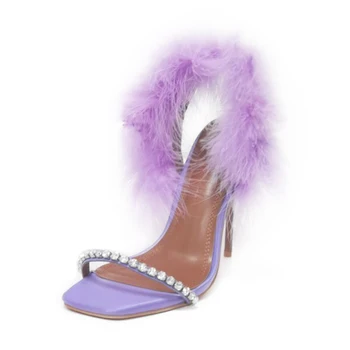 Perixir Dizaino Moterų Sandalai Vasarą Atidaryti Aikštėje Kojų Violetinė Dirbtiniais Kailiais Kristalų String Granulių Avalynė Sexy Lady Šalis Didelis Size35-43