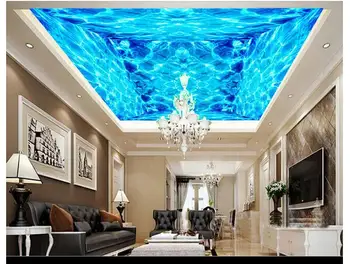 Pritaikyti 3d foto tapetai, 3d sienų lubų tapetai freskomis 3 d mėlyna vandens linijos, Jūrų freskomis 3d kambario tapetai