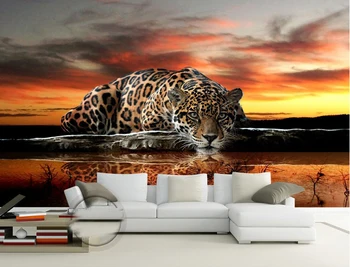 Saulėlydžio Tigras Žiūri Jums Gyvūnų Tapetai 8D Papel Freskos, Miegamojo Fone 3d Sienos Foto Freskomis Sienos popieriaus 3d Lipdukas