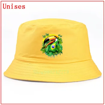 Toco Tukanas su Brazilijos Vėliava ant Žaliosios Brtight Atogrąžų Džiunglės žvejys skrybėlę hip-hop panama kepurė nuo saulės skrybėlę skrybėlę vyrų vasaros skrybėlę