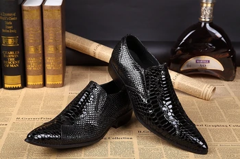 Vyrai lakinės odos pažymėjo tne suknelė, batai juoda krokodilo odos vyrai odiniai batai geležies kojų office vestuvių batai spygliuota mokasīni