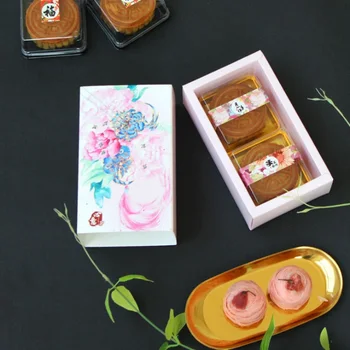 100vnt pink gėlių moon cake box dovanų dėžutė kiaušinių geltona trapumą langelį, stalčių tipo, aukštos kokybės slapukus pakavimo dėžutė wen5711